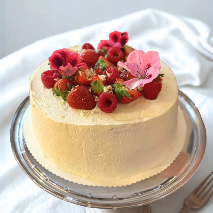 Vadelma-valkosuklaa täytekakku  – Hallon och vitchokladstårta